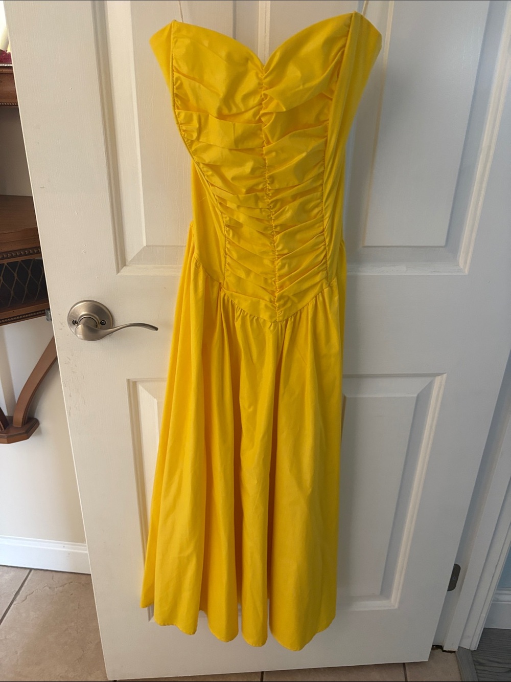 Vintage Sunny Yellow Strapless Ruched Midi Dress